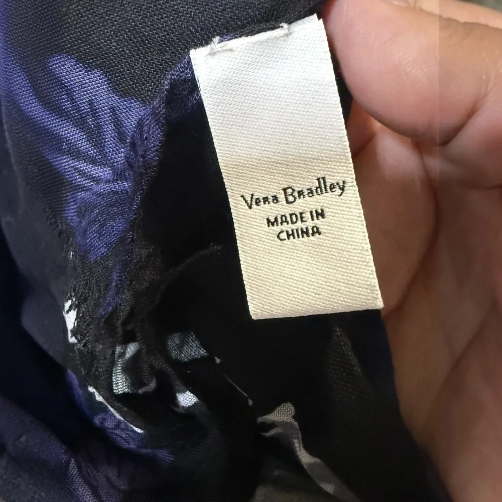 Vera Bradley Floral Scarf Black Purple White Rayon Eyelash Fringe Wrap Shawl